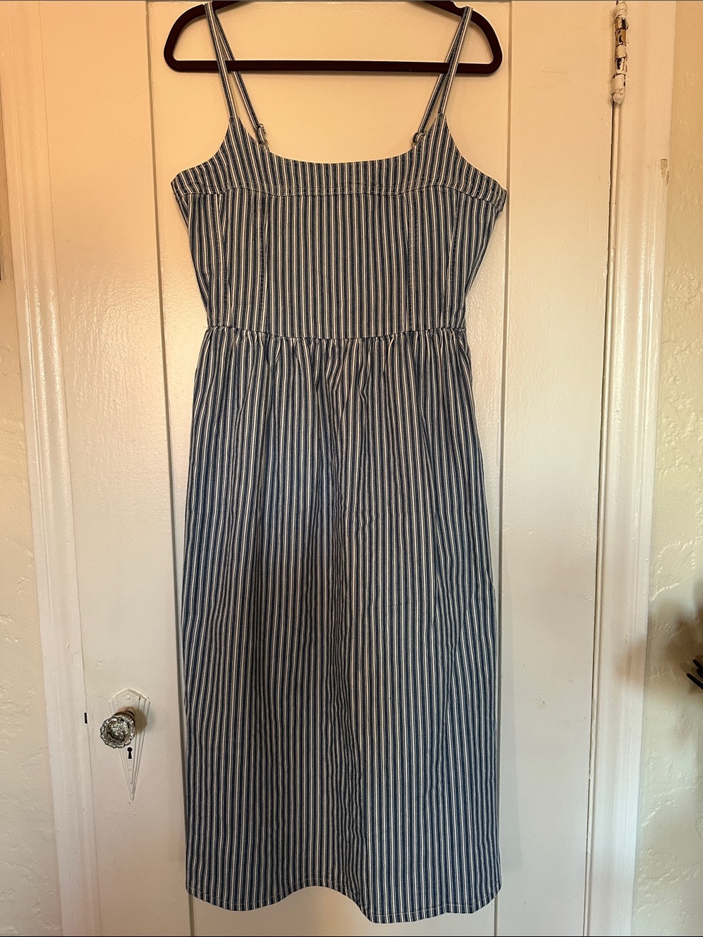 Levi's Blue & White Striped Denim Midi Sundress with Pockets Size Large